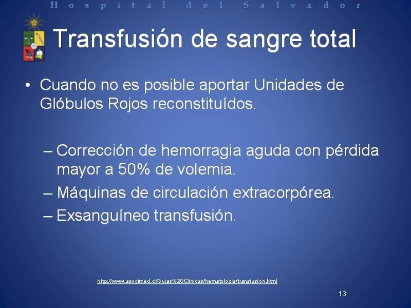 Diapositiva 12 de Uso de Hemoderivados en Cirugía