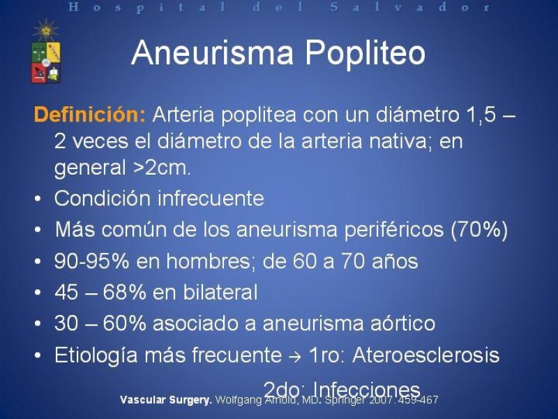 Diapositiva 8 de Aneurismas Arteriales de Extremidades Inferiores 