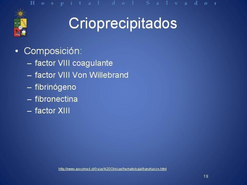 Diapositiva 18 de Uso de Hemoderivados en Cirugía