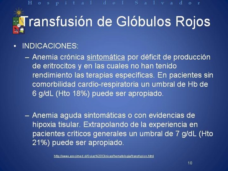 Diapositiva 9 de Uso de Hemoderivados en Cirugía