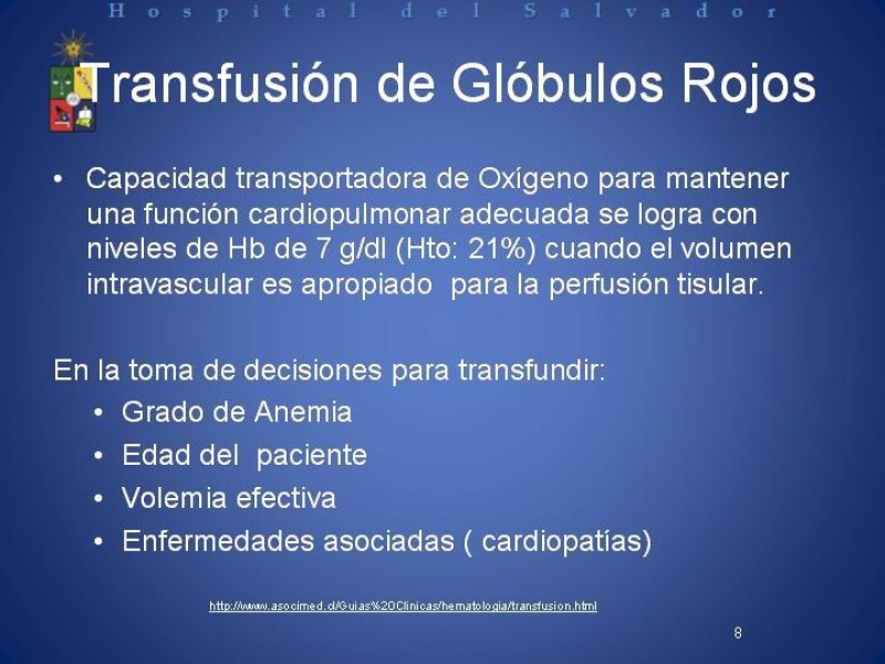 Diapositiva 7 de Uso de Hemoderivados en Cirugía