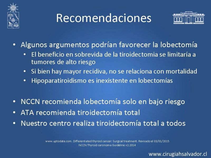 Diapositiva 16 de Lobectomía v/s Tiroidectomía total en Cáncer de Tiroides