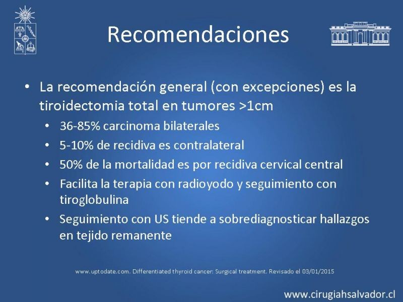 Diapositiva 15 de Lobectomía v/s Tiroidectomía total en Cáncer de Tiroides