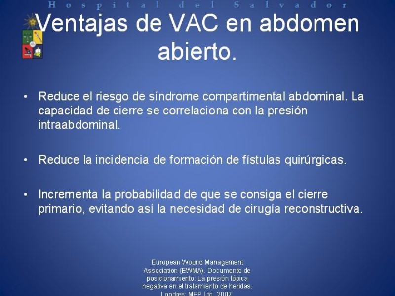 Diapositiva 29 de Vacuum-Assisted Closure en laparotomía. 