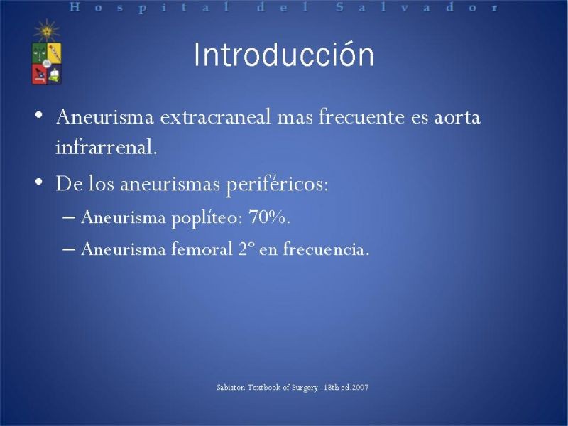 Diapositiva 2 de Aneurismas Arteriales EEII
