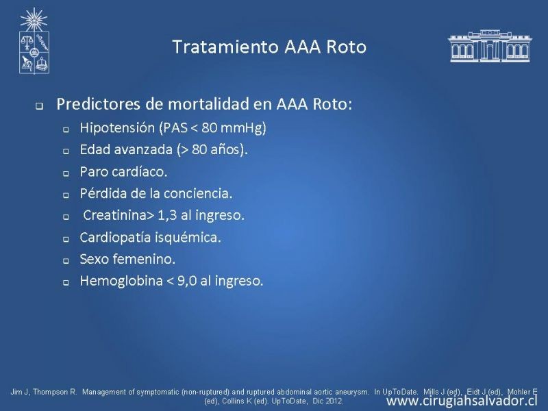Diapositiva 32 de Aneurisma de Aorta Abdominal:Generalidades