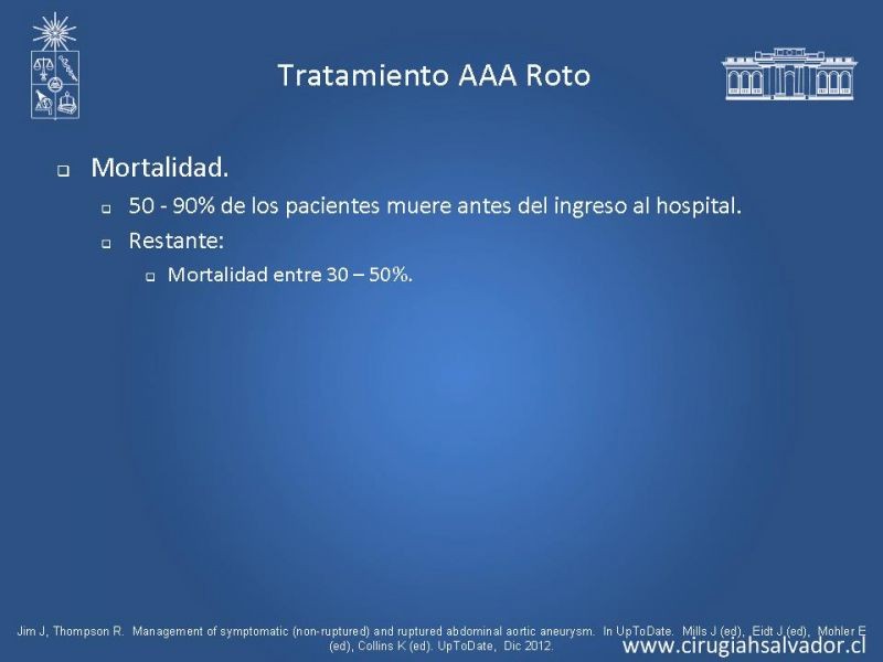 Diapositiva 34 de Aneurisma de Aorta Abdominal:Generalidades