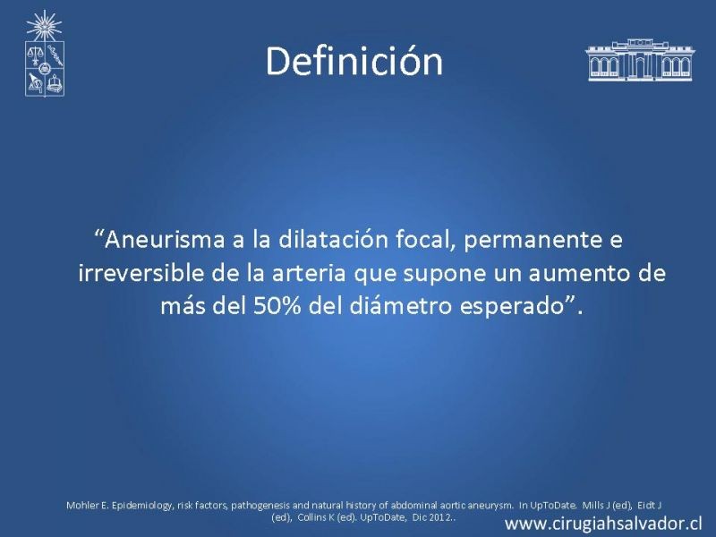 Diapositiva 1 de Aneurisma de Aorta Abdominal:Generalidades