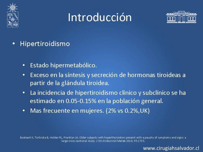 Diapositiva 1 de Indicaciones y Resultados de la Tiroidectomía Total en Hipertiroídismo 