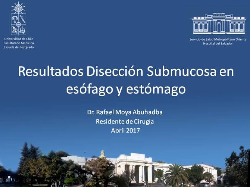 Diapositiva 15 de Resultados Disección Submucosa en esófago y estómago