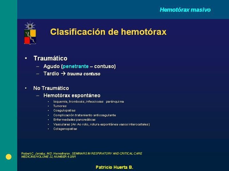 Diapositiva 1 de Hemotórax Masivo