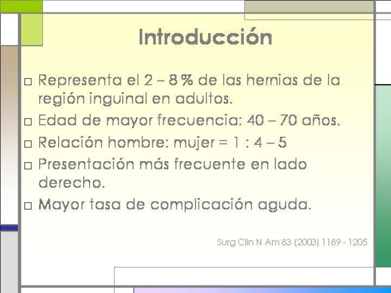 Diapositiva 1 de Tratamiento de la Hernia Femoral