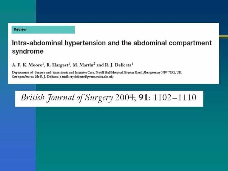 Diapositiva 1 de Sindrome Compartimental Abdominal