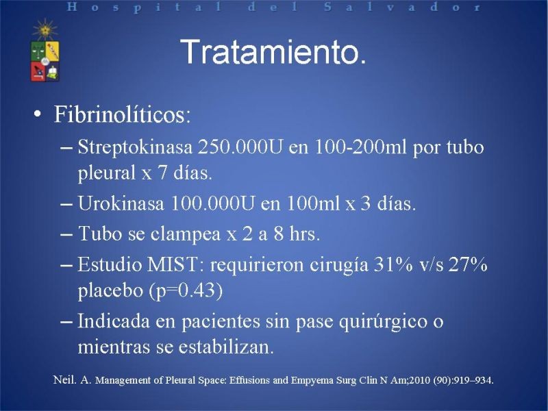 Diapositiva 12 de Empiema Pleural: Paraneumónico, posquirúrgico y post resección pulmonar. Tratamiento quirúrgico.