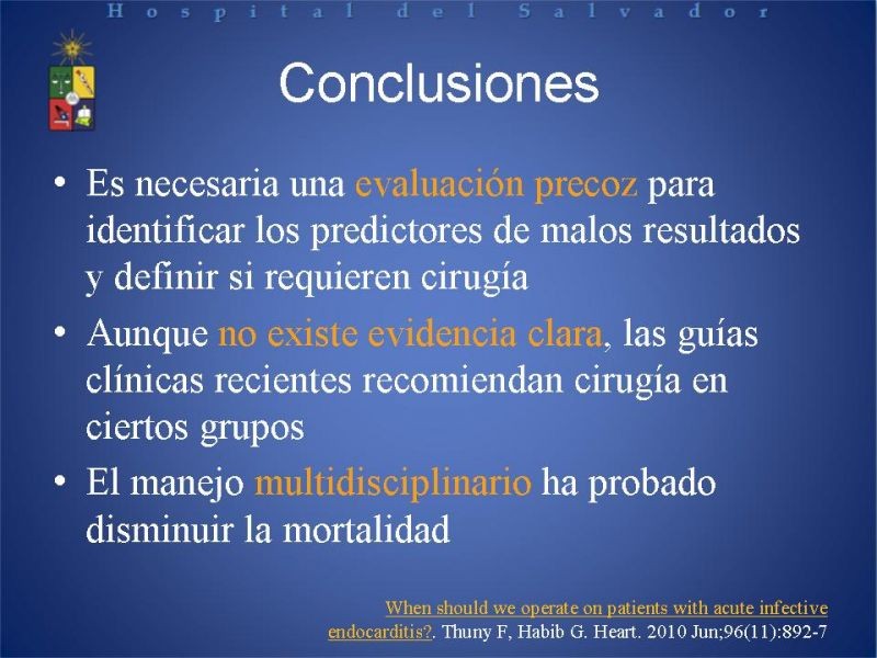 Diapositiva 30 de Cirugía en Endocarditis Infecciosa