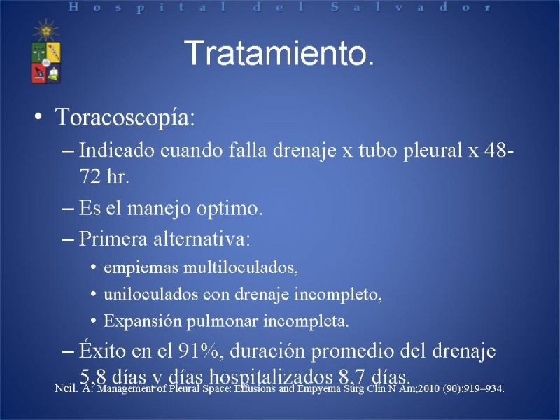 Diapositiva 13 de Empiema Pleural: Paraneumónico, posquirúrgico y post resección pulmonar. Tratamiento quirúrgico.