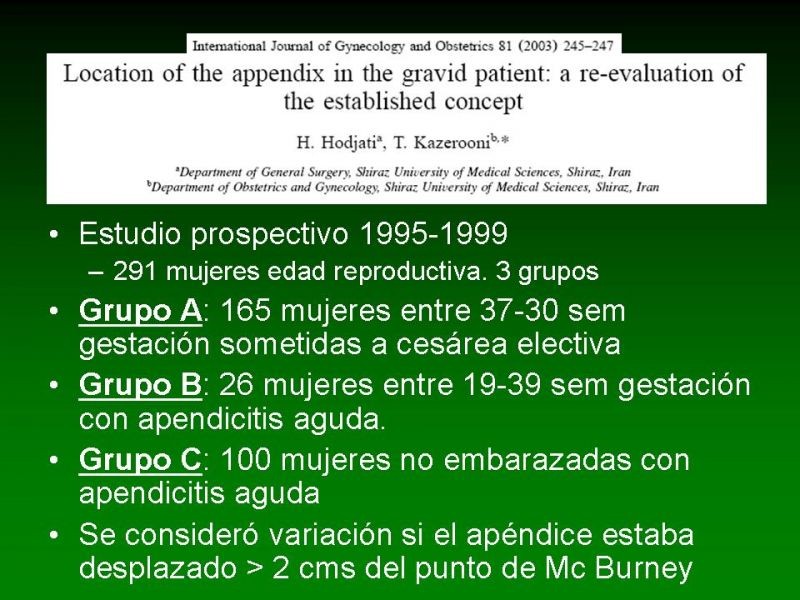 Diapositiva 8 de Apendicitis Aguda y Embarazo