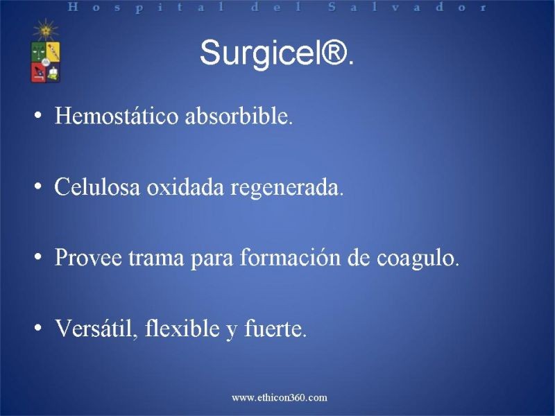 Diapositiva 1 de Hemostasia Hepática: "Surgicel®".