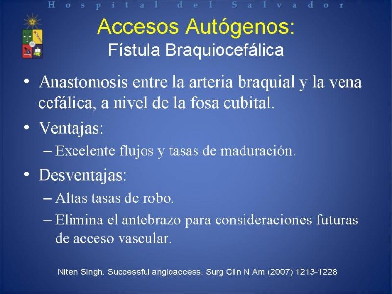 Diapositiva 22 de Reunión de Técnica Quirúrgica: Accesos Vasculares para Hemodiálisis