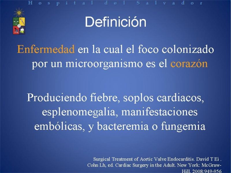Diapositiva 1 de Cirugía en Endocarditis Infecciosa