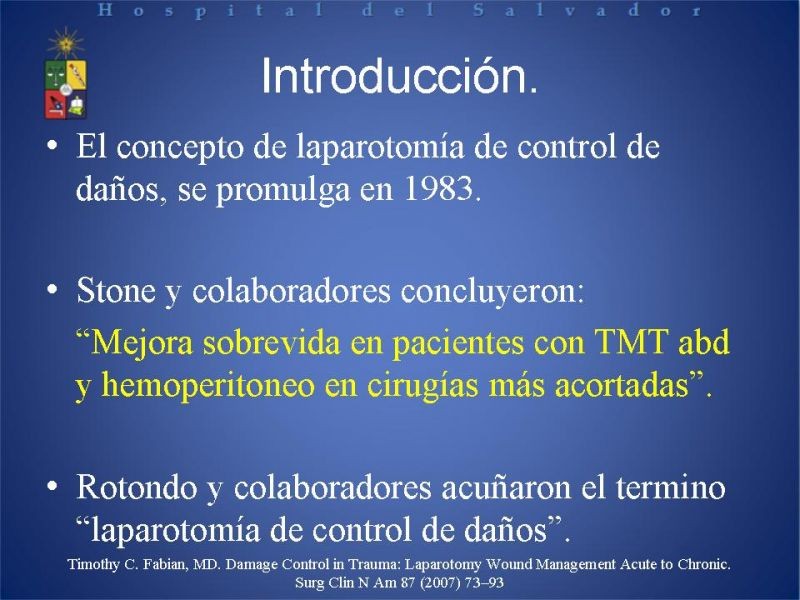 Diapositiva 1 de Trauma Abdominal: Damage Control.