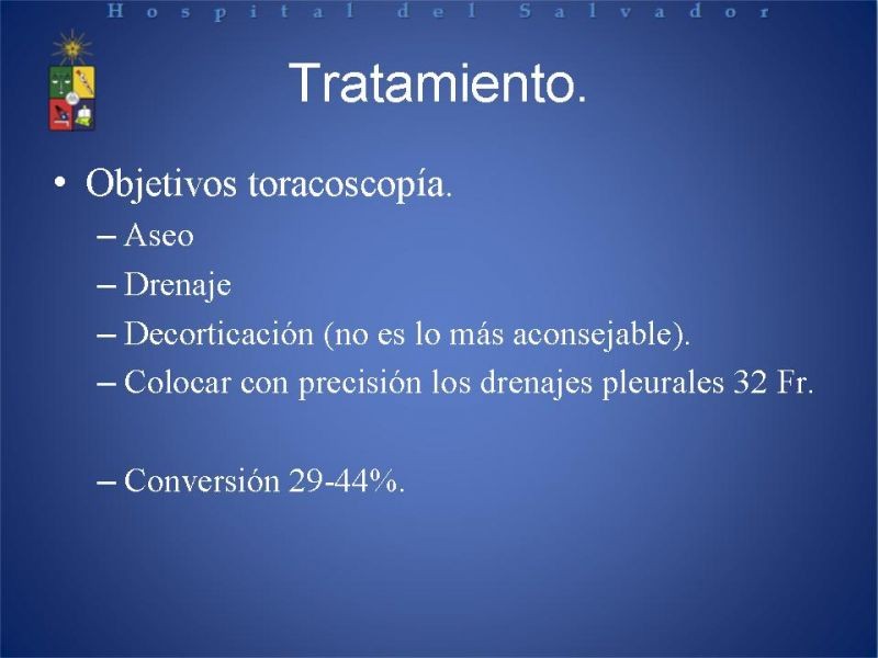 Diapositiva 14 de Empiema Pleural: Paraneumónico, posquirúrgico y post resección pulmonar. Tratamiento quirúrgico.