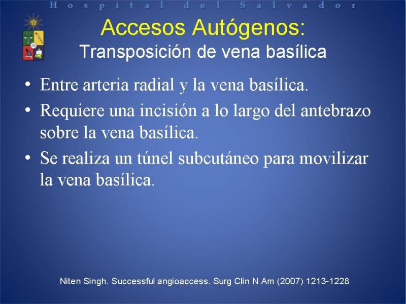 Diapositiva 19 de Reunión de Técnica Quirúrgica: Accesos Vasculares para Hemodiálisis