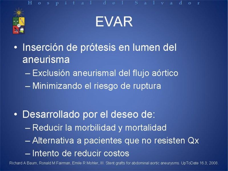 Diapositiva 3 de Manejo Endovascular del AAA (EVAR)