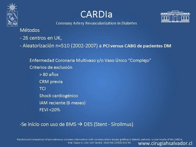 Diapositiva 11 de Cirugía de Revascularización Miocárdica vs Angioplastia con Stent en Diabetes