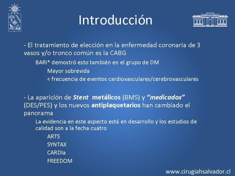 Diapositiva 2 de Cirugía de Revascularización Miocárdica vs Angioplastia con Stent en Diabetes