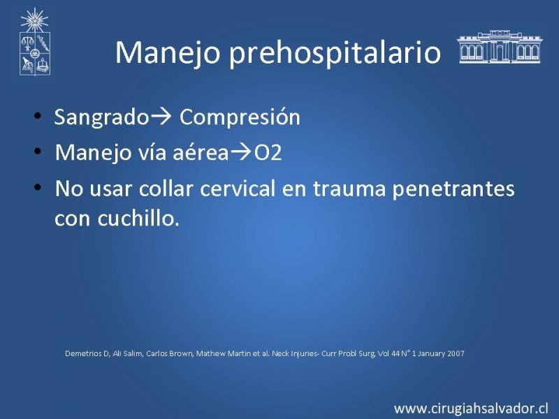 Diapositiva 11 de Manejo del trauma cervical penetrante