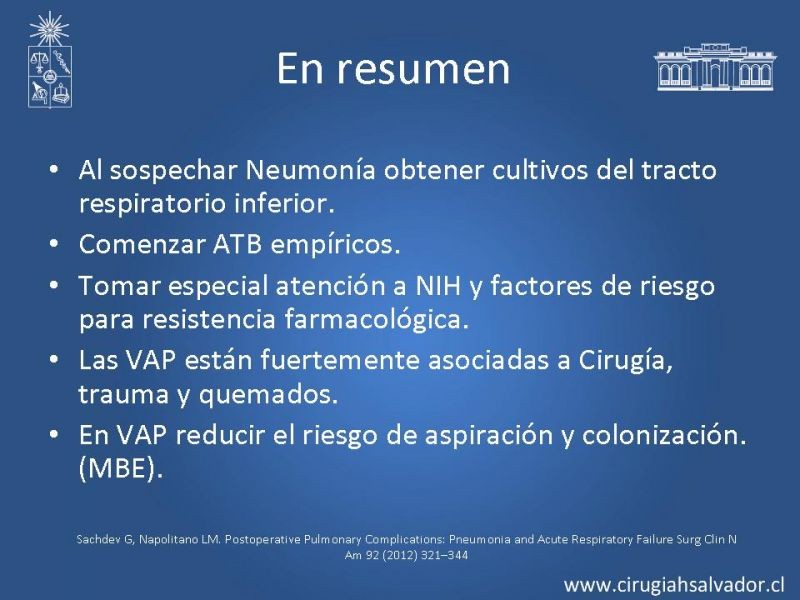 Diapositiva 64 de Complicaciones Respiratorias en el Postoperatorio: Neumonía y Falla Ventilatoria