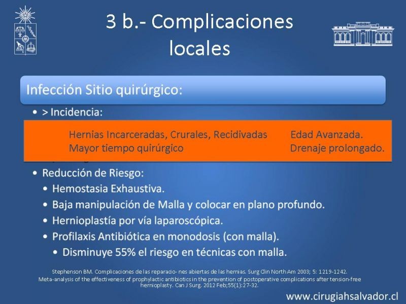 Diapositiva 9 de Hernioplastía Inguinal: Complicaciones