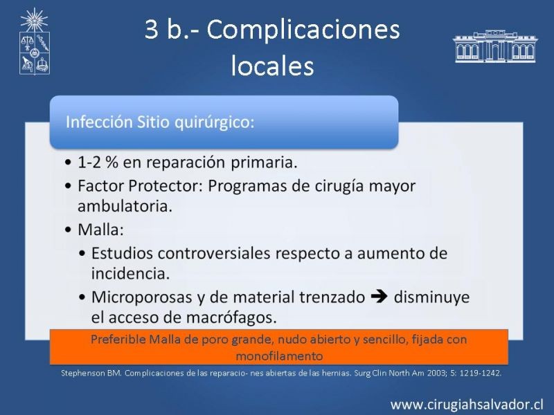Diapositiva 8 de Hernioplastía Inguinal: Complicaciones