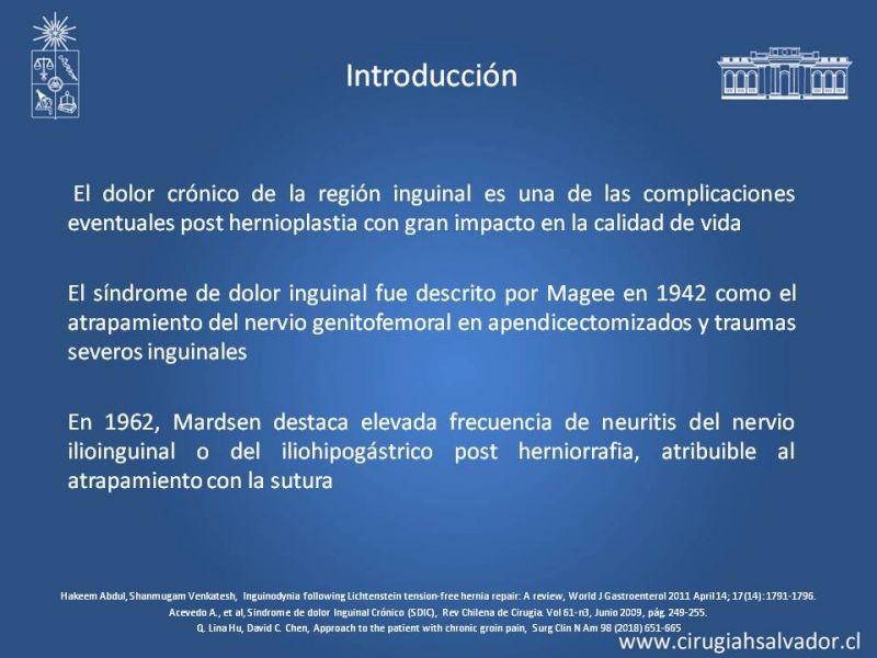 Diapositiva 1 de Manejo de Inguinodinia post Hernioplastía Inguinal