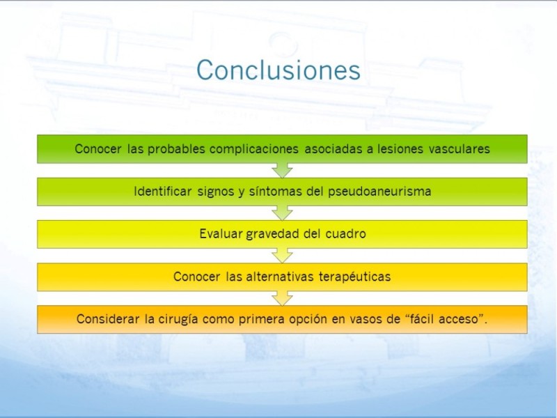 Diapositiva 30 de Manejo quirúrgico del pseudoaneurisma de extremidades
