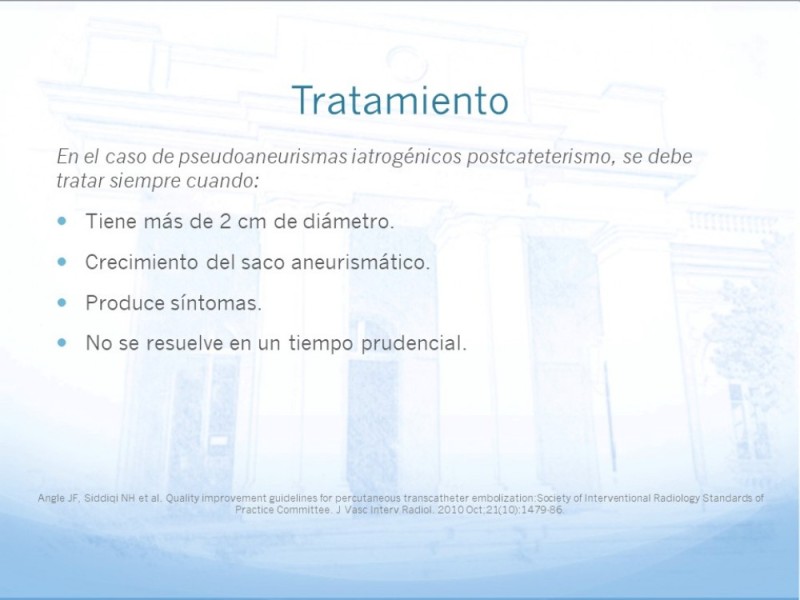 Diapositiva 12 de Manejo quirúrgico del pseudoaneurisma de extremidades