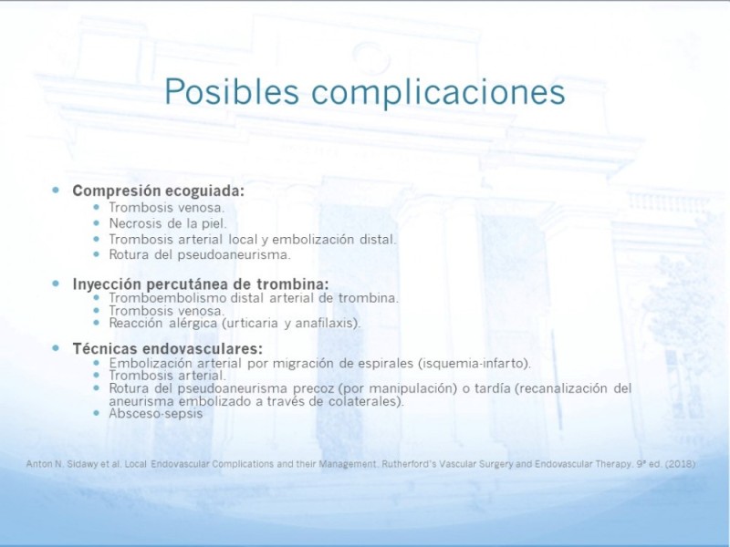 Diapositiva 19 de Manejo quirúrgico del pseudoaneurisma de extremidades